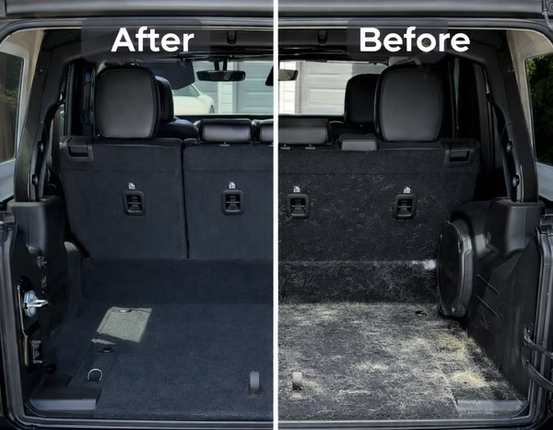 Interior cargo area before and after detailing